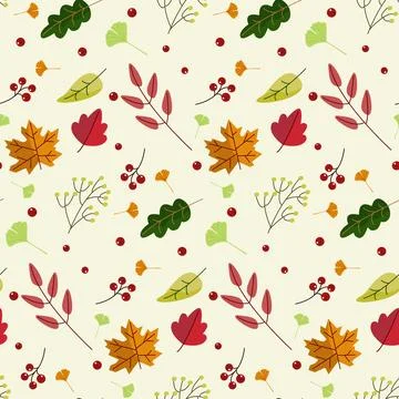Autumn seamless pattern, maple and oak leaves on white background. Perfect fo Illustrazione stock