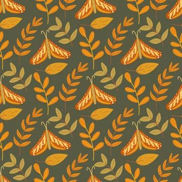 Autumn seamless pattern with moths Stockillustratie