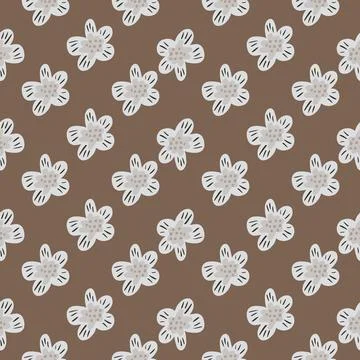 Autumn seamless pattern with nature simple flower silhouettes. Brown backgrou Stock Illustration