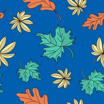 Autumn Seamless Pattern OAK AND MAPLE Color Vector Illustration Illustrazione stock