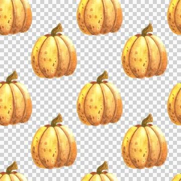 Autumn seamless pattern with orange leaves and autumn pumpkins. Stock Illustration