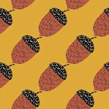 Autumn seamless pattern with paste tones chestnut hand drawn elements on yell Illustrazione stock
