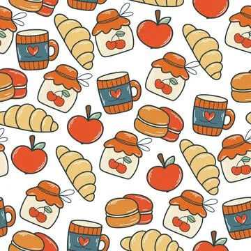 Autumn seamless pattern with pastries Stock Illustration