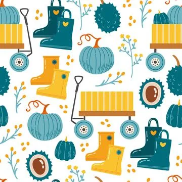 Autumn seamless pattern with pumpkin, leaf vector Illustrazione stock