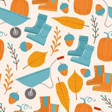 Autumn seamless pattern with pumpkin, leaf vector Stock Illustration