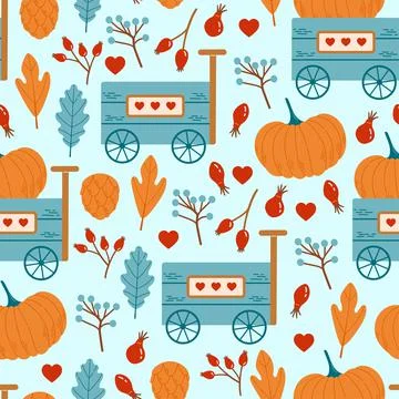 Autumn seamless pattern with pumpkin, leaf vector Stock Illustration