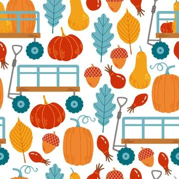 Autumn seamless pattern with pumpkin, leaf vector 스톡 일러스트
