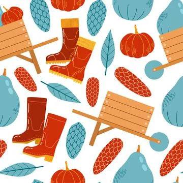 Autumn seamless pattern with pumpkin, leaf vector Stock Illustration