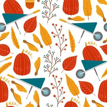 Autumn seamless pattern with pumpkin, leaf vector Illustrazione stock