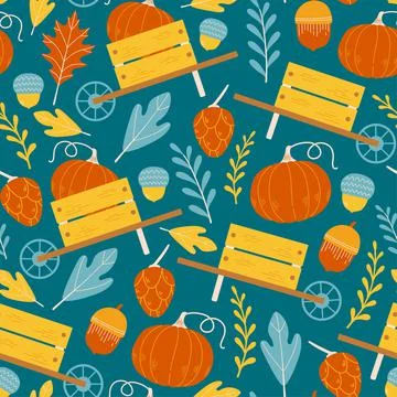 Autumn seamless pattern with pumpkin, leaf vector Stock Illustration