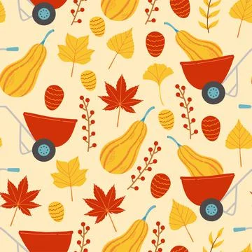 Autumn seamless pattern with pumpkin, leaf vector Stock Illustration