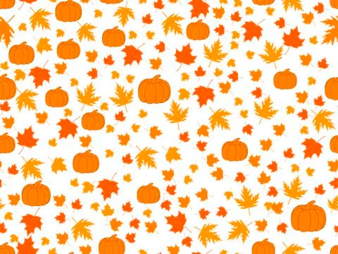 Autumn seamless pattern with pumpkins and leaves. Vector illustration 스톡 일러스트