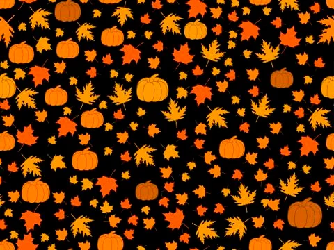 Autumn seamless pattern with pumpkins and leaves. Vector illustration Stock Illustration
