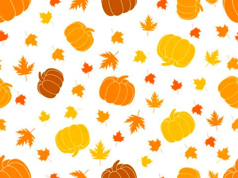Autumn seamless pattern with pumpkins and leaves. Vector illustration Illustrazione stock