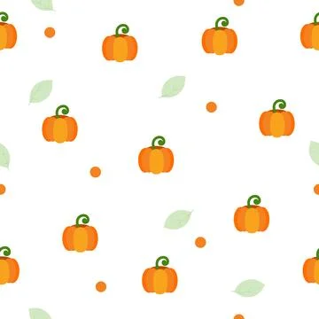 Autumn seamless pattern with pumpkins and leaves on white background flat v.. 스톡 일러스트