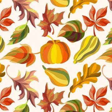 Autumn seamless pattern. pumpkins and fall leaves pattern. Stock Illustration