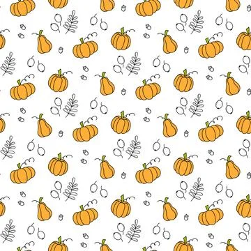 Autumn seamless pattern with pumpkins. Pumpkin of different shapes and colo.. Stock-Illustration