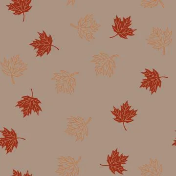 Autumn seamless pattern with red and orange maple leaves on mocha background Stock Illustration