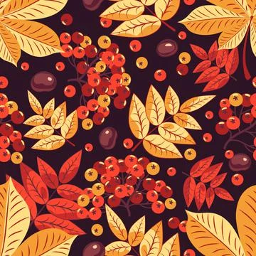 Autumn seamless pattern of red rowan berries. Stock Illustration