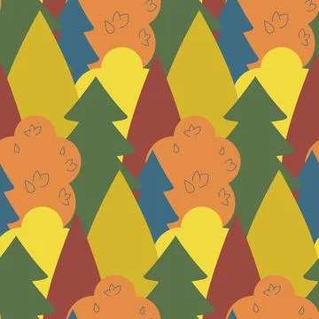 Autumn seamless pattern, red yellow green paint forest, illustration for text Stockillustratie
