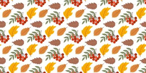 Autumn seamless pattern with rowan berries and leaves Stock Illustration