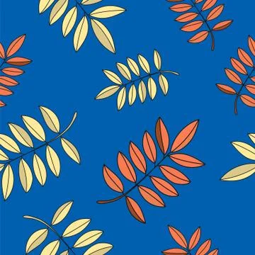 Autumn Seamless Pattern ROWAN LEAVES Color Vector Illustration Stock Illustration
