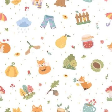 Autumn seamless pattern set Stock Illustration