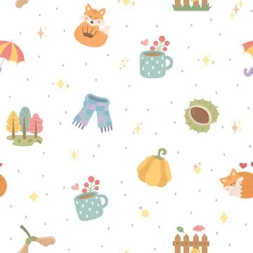 Autumn seamless pattern set Stock Illustration