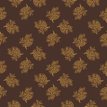 Autumn seamless pattern with simple style tree silhouettes shapes. Brown back Illustrazione stock