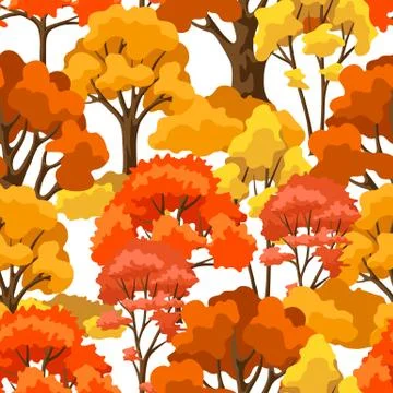 Autumn seamless pattern with stylized trees. Illustrazione stock