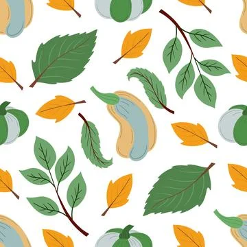 Autumn seamless pattern, Thanksgiving day. Pumpkin fabric pattern. Natural st Stock Illustration