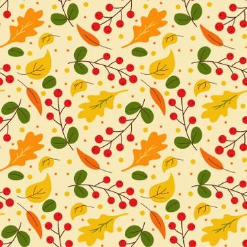 Autumn Seamless Pattern of Twigs with Red Berries Illustrazione stock