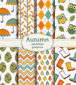 Autumn seamless patterns. Vector set. Stock Illustration