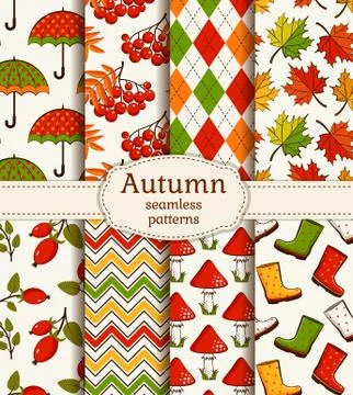 Autumn seamless patterns. Vector set. 스톡 일러스트