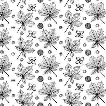 Autumn seamless vector pattern with chetnut Stock Illustration
