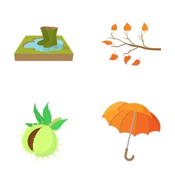 Autumn season objects set showing fall elements 库存插图