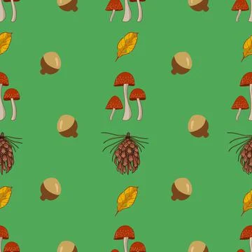 Autumn season vector seamless pattern illustration on green Stock Illustration
