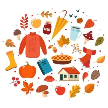 Autumn set. Cute elements collection, illustration in flat style Stock Illustration