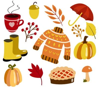 Autumn set with cute elements. Doodle style illustration Stock Illustration