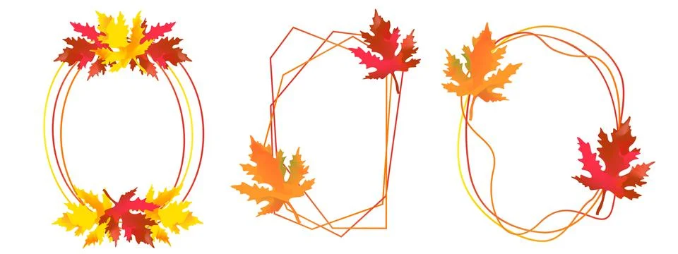 Autumn set of elegant frames with maple leaves. イラスト素材