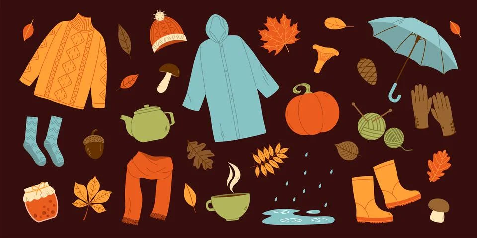 Autumn set elements. Flat vector illustration イラスト素材