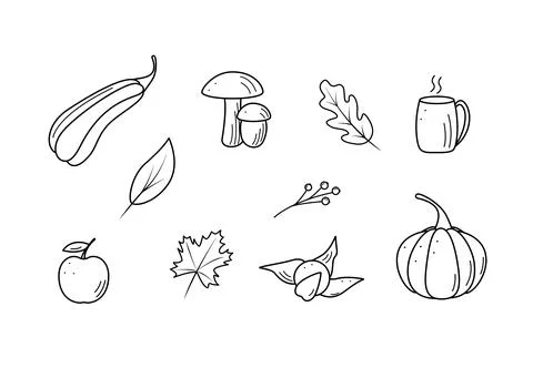 Autumn set of elements. Vector illustration fall icon doodle style. Items of  스톡 일러스트