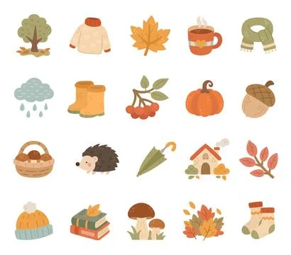 Autumn set featuring tree sweater leaf mug Stock Illustration