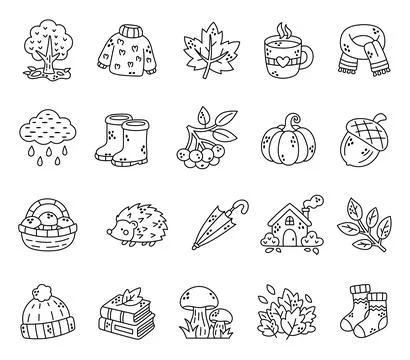 Autumn set featuring tree sweater leaf mug Stock Illustration