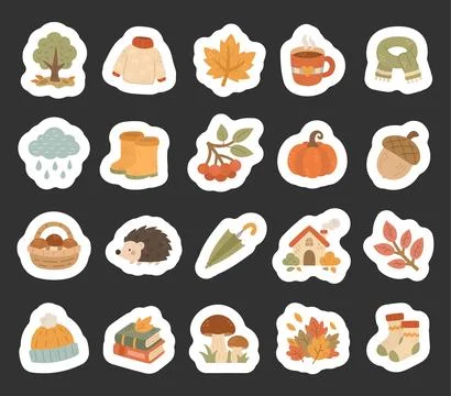 Autumn set featuring tree sweater leaf mug Illustrazione stock