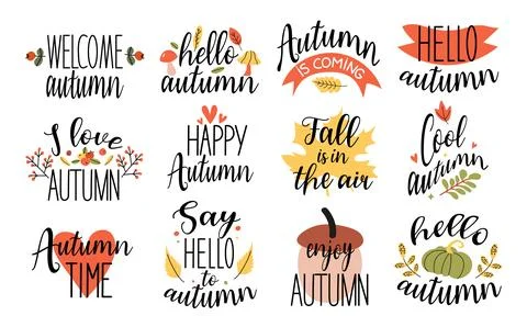 Autumn set of hand drawn vector lettering Stock Illustration