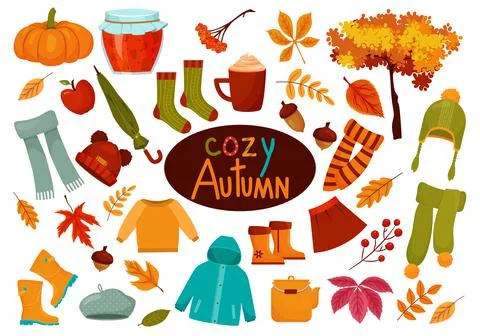 Autumn set with isolated elements Stock Illustration