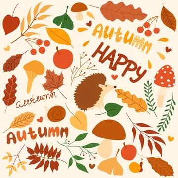 An autumn set of objects of the autumn forest time in the flat style Stock Illustration