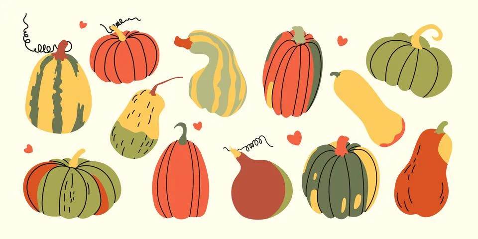 Autumn set of pumpkins Stock Illustration