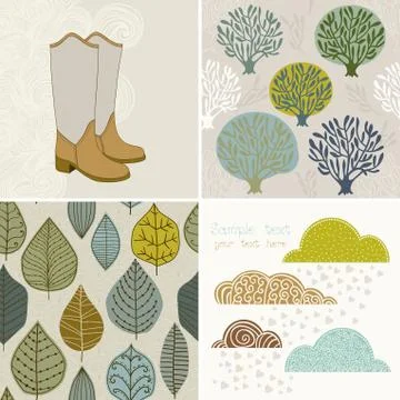 Autumn set, seamless pattern with leaf, autumn leaf background.autumn seamles Stock Illustration